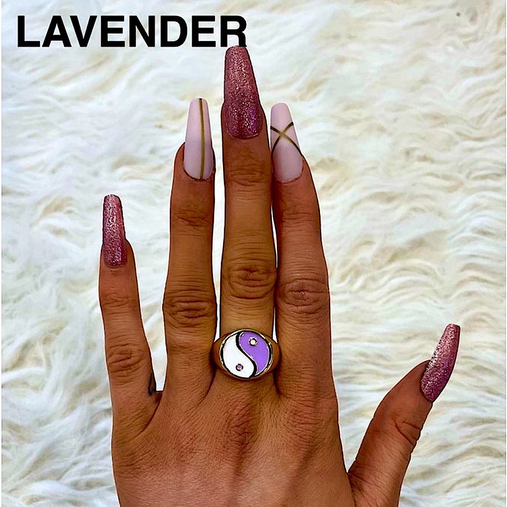 🆕🌿💜KARLI BUXTON: LAVENDER Ying Yang Enamel Adjustable Ring